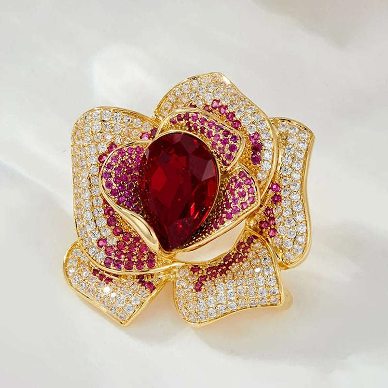 Fashion Exquisite Rhinestone Crystal Flower Brooch For Women Clothing Coat Jewelry Accessries Gifts