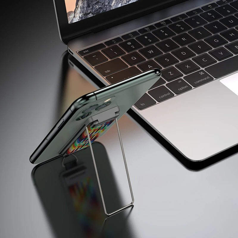 Foldable Sticky Back Phone Stand with Rainbow Strap Breathable Design and Lanyard Hole Multi Functional Portable Holder
