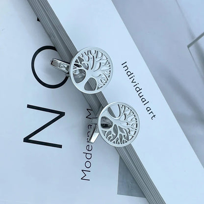Men's Cufflinks Luxury Round Tree of Life Cuff Links Shirt Cufflinks for Men Fashion Stainless Steel High Quality Birthday Gifts