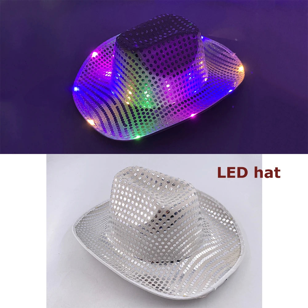LED Glowing Cowgirl boy Hat Neon Luminous Bride Hat For Holiday Light Up Supplies Fluorescent Party Props Bachelorette Party Hat