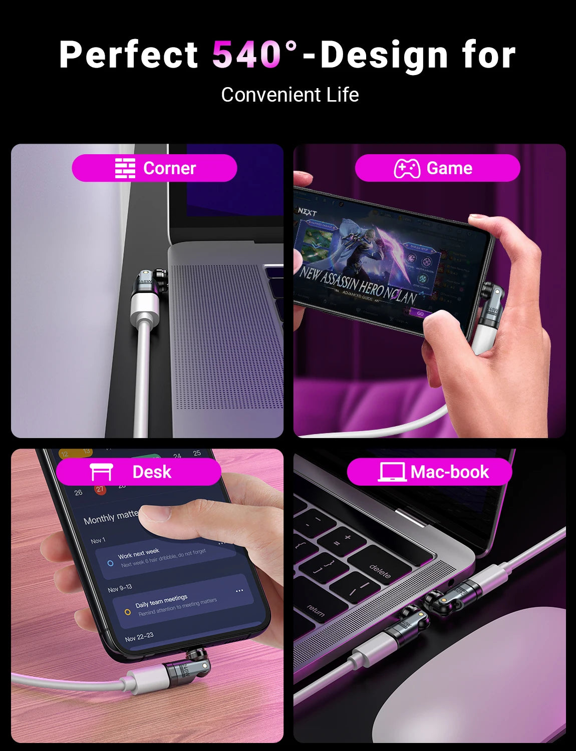 AUFU 9pin Magnetic OTG Adapter Type C Female to Type C IOS Micro Male Converter PD 240W Fast Charging Adapter For iPhone Laptop