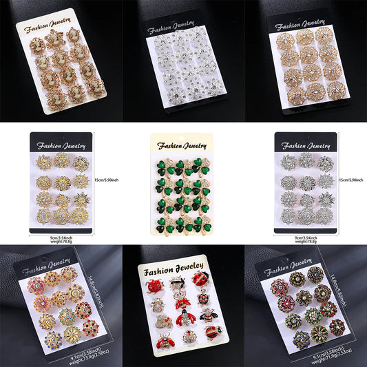 12Pcs/Set Fashion Simple Pearl Flower Brooches Alloy Rhinestone Bouquet Pin for Women Bridal Shower Party Dress Clothes