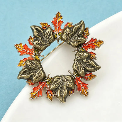 Wuli&baby Enamel Leaves Wreath Brooches For Women Unisex Beautiful Flower Circle Christmas New Year Brooch Pin Gifts
