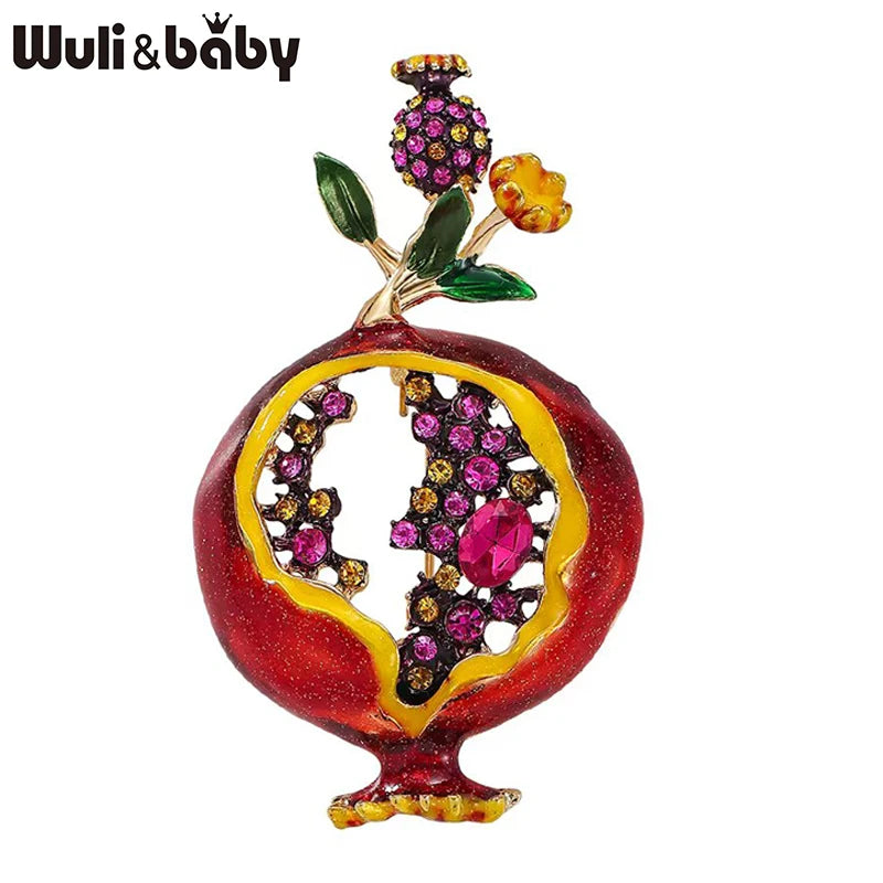 Wuli&baby Big Charming Pomegranate Brooches For Women Unisex Rhinestone Enamel Beautiful Fruit Plants Flower Office Party Brooch