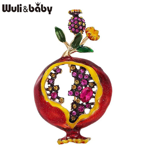 Wuli&baby Big Charming Pomegranate Brooches For Women Unisex Rhinestone Enamel Beautiful Fruit Plants Flower Office Party Brooch