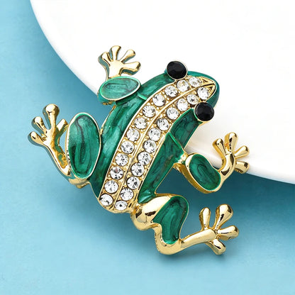 Wuli&baby Lovely Enamel Frog Brooches For Women Unisex Rhinestone Classic Animal Casual Office Brooch Pins Gifts