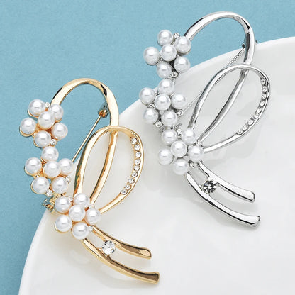 Wuli&baby Pearl Geometric Flower Brooch Pins For Women Unisex 2-color Elegant Flowers Clothes Party Office Brooches Gifts