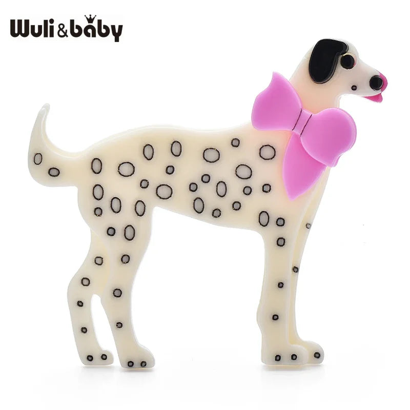 Wuli&baby Acrylic Lovely Dog Brooches For Women Unisex 4-color Wear Bowknot Puppy Animal Party Casual Coat Brooch Pins Gifts