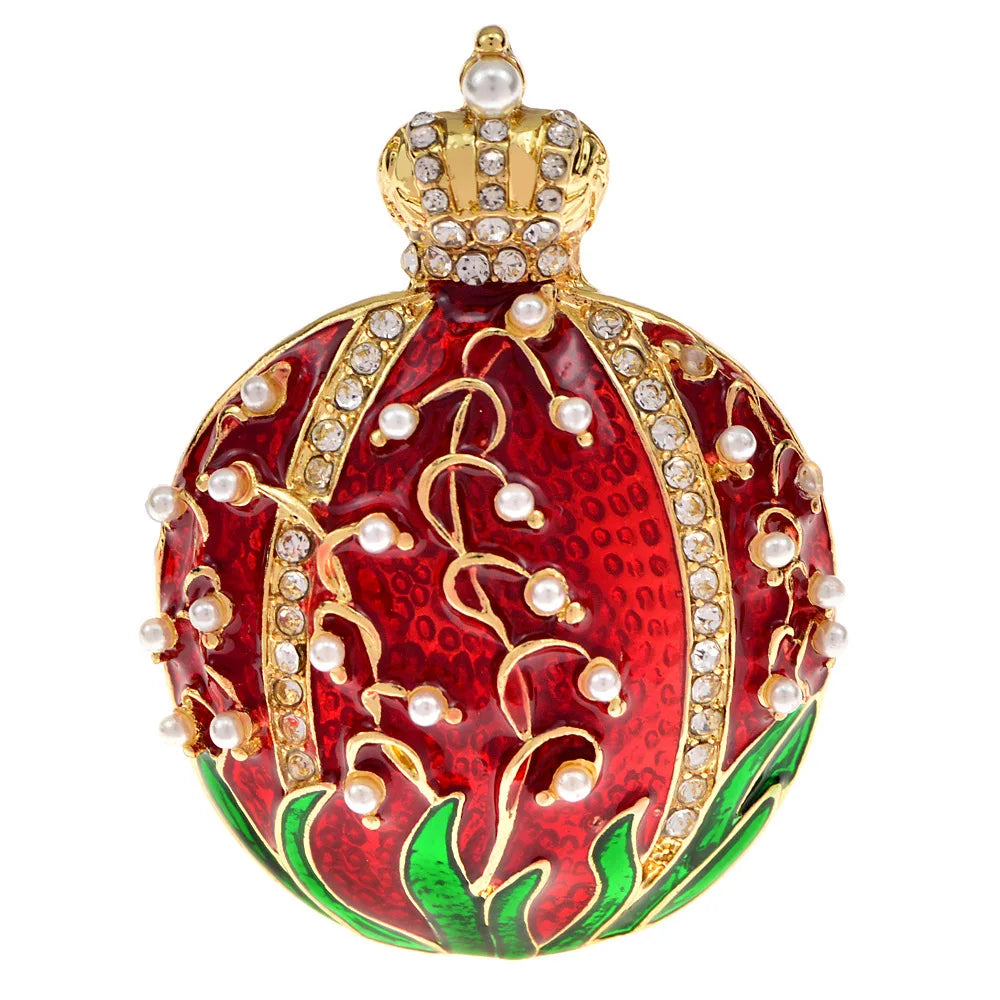 Essh&Pule Chinoiserie Pomegranate Brooch Red Enamel Rhinestone Fruit Lapel Pin Oriental Lucky Women Suit Coat Jewelry Gift