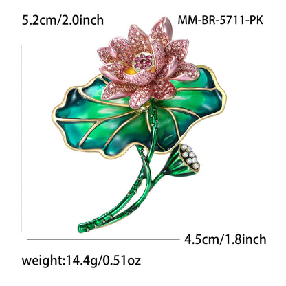 Beaut&Berry Luxury Enamel Lotus Flower Brooches for Women Unisex Plant Pins Casual Party Jewelry Accessories Gifts Decoration