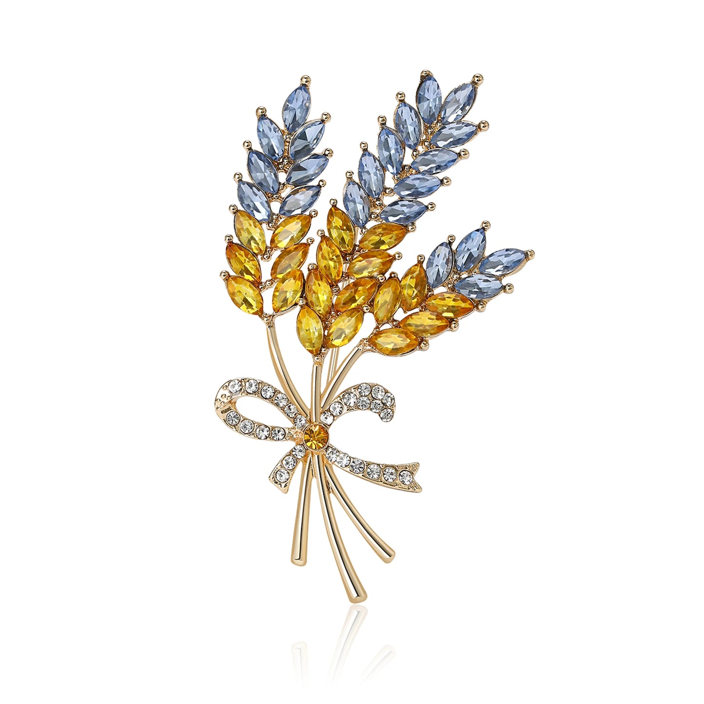 Beaut&Berry Ear of Wheat Brooches for Women Rhinestone Blue and Yellow Plant Pins 5-Color Unisex Casual Accessories Gifts