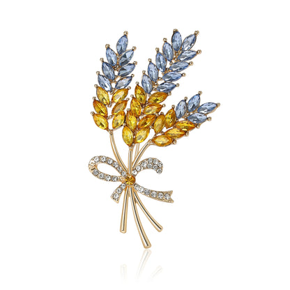 Beaut&Berry Ear of Wheat Brooches for Women Rhinestone Blue and Yellow Plant Pins 5-Color Unisex Casual Accessories Gifts