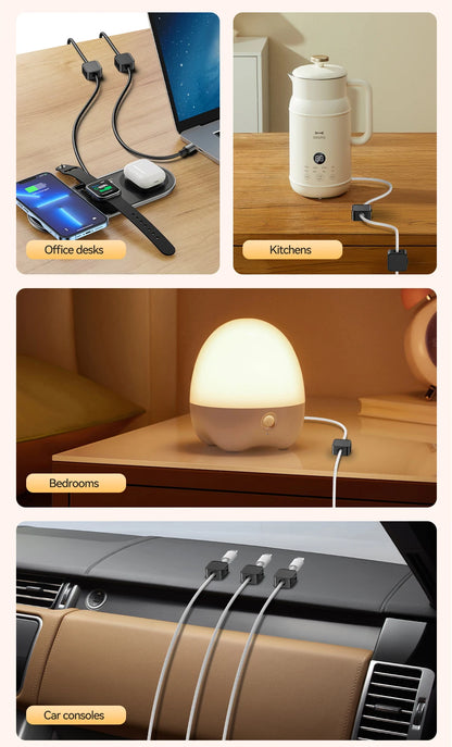 Rocoren Magnetic Cable Organizer Smooth Adjustable Cord Holder Magnet Desktop Cable Management Wire Protector Cable Clips Set