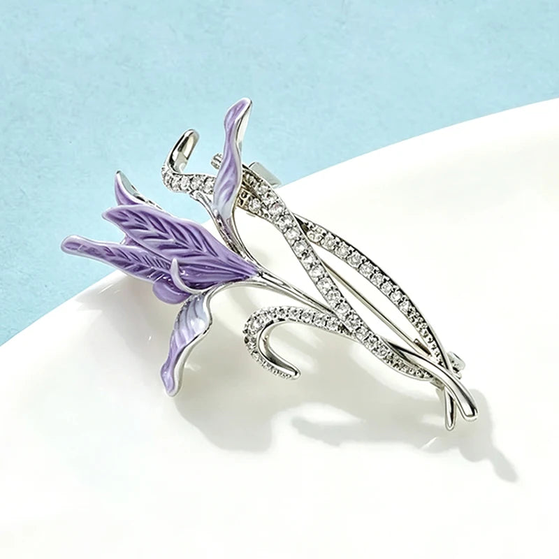 Wuli&baby Beautiful Orchid Flower Brooches For Women Unisex Rhinestone Enamel Elegant Plants Party Casual Brooch Pin Gifts