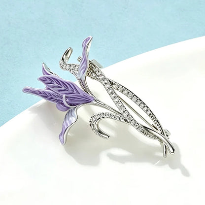 Wuli&baby Beautiful Orchid Flower Brooches For Women Unisex Rhinestone Enamel Elegant Plants Party Casual Brooch Pin Gifts