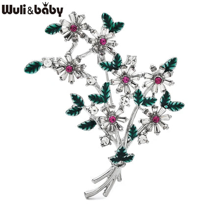 Wuli&baby Beautiful Banquet Flowers Brooches For Women Unisex 2-color Rhinestone Charming Plants Party Office Brooch Pins Gifts