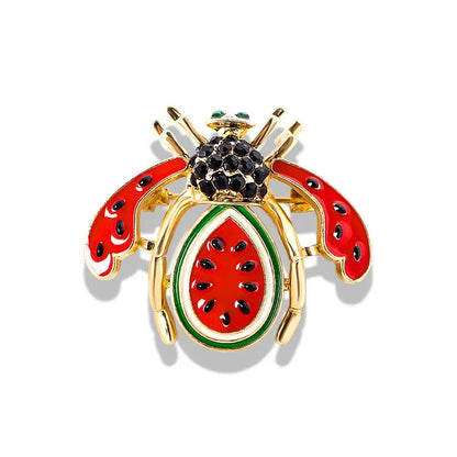 Fruit Enamel Bee Brooch Pin For Women Men Insect Metal Badges Crystal Exquisite Corsage Accessories
