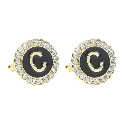 New Round Rhinestone Cufflinks for Men 26 English Letter Cuff Links Button French Business Accessories Gifts