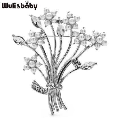 Wuli&baby Pearl Banquet Flower Brooches For Women Unisex 3-color Beautiful Plants Party Office Brooch Pins Gifts