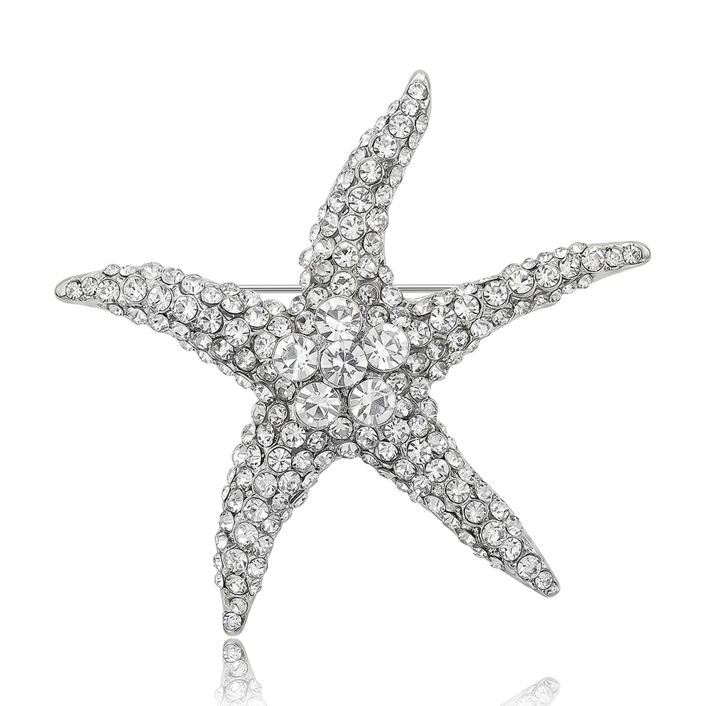 Beaut&Berry Luxury Rhinestone Starfish Brooches for Women Unisex Marine Life Pins Casual Party Jewelry Accessories Gifts