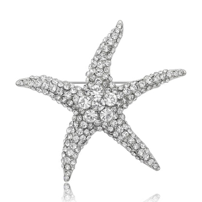 Beaut&Berry Luxury Rhinestone Starfish Brooches for Women Unisex Marine Life Pins Casual Party Jewelry Accessories Gifts