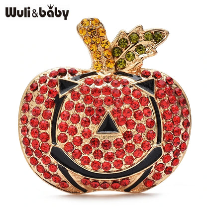Wuli&baby Vintage Rhinestone Pumpkin Brooches For Women Men Halloween Party Brooch Pins Gifts