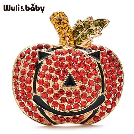 Wuli&baby Vintage Rhinestone Pumpkin Brooches For Women Men Halloween Party Brooch Pins Gifts