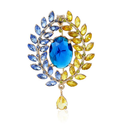 Beaut&Berry Ear of Wheat Brooches for Women Rhinestone Blue and Yellow Plant Pins 5-Color Unisex Casual Accessories Gifts