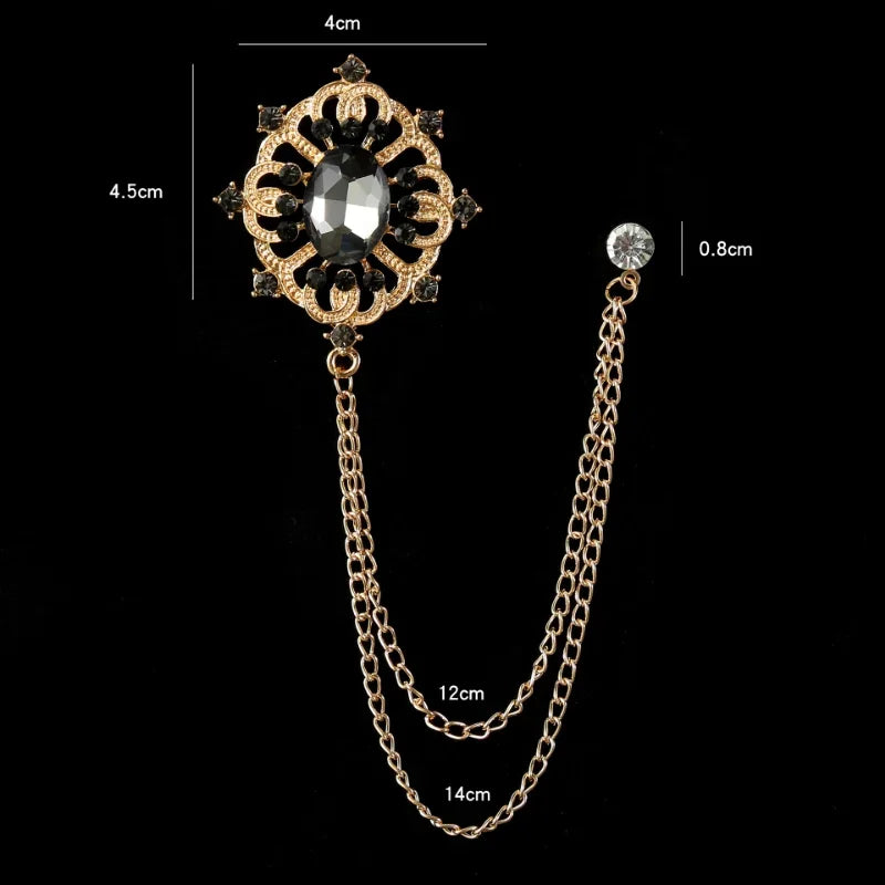 Retro Fashion Crystal Glasses Brooch Tassel Chain Snake Eagle Animal Lapel Pin Men Suit Shirt Collar Badge Jewelry Accessories
