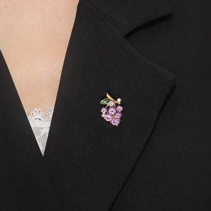 Purple Green Crystal Zircon Grape Brooches For Women Cute Fruit Brooch Suit Coat Lapel Pin Badge Clothing Accessories Jewelry