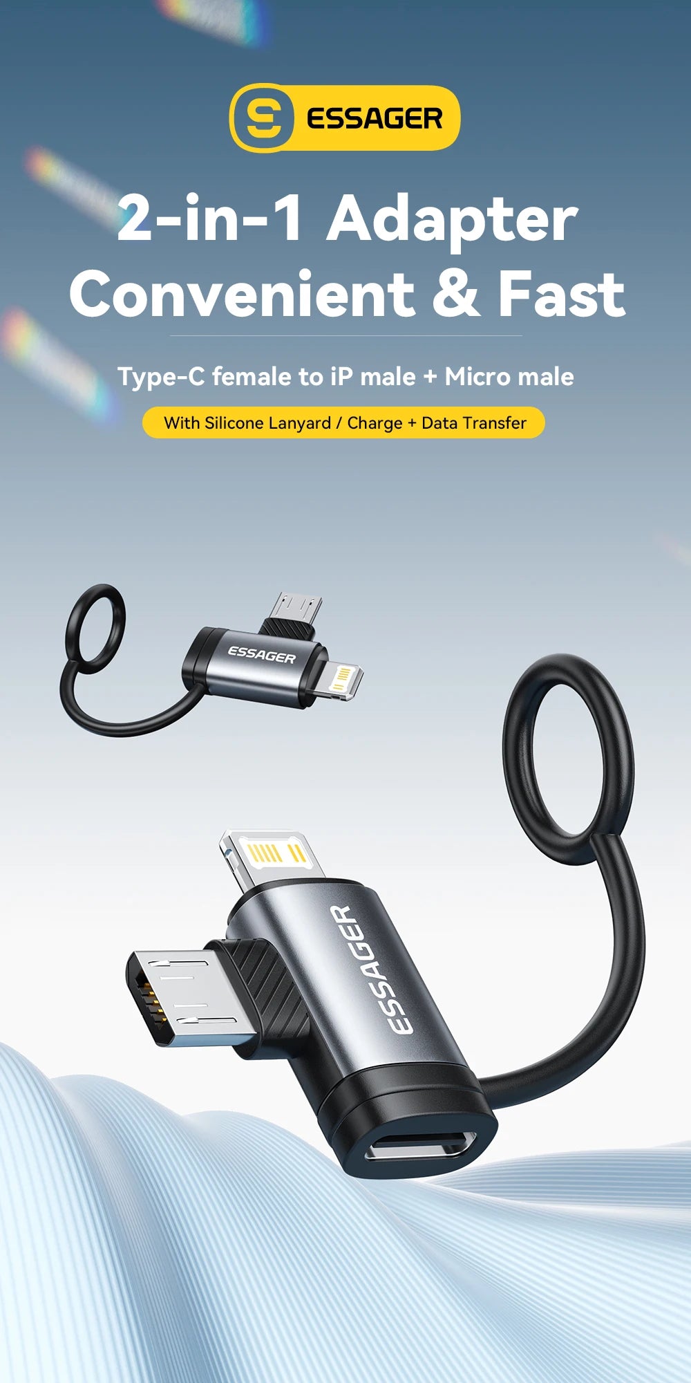 Essager 2 IN 1 Lighting/Micro Adapter Fast Charging USB Type C Female Connector For iPhone 17 16 15 14 13 12 11 IPad Converter