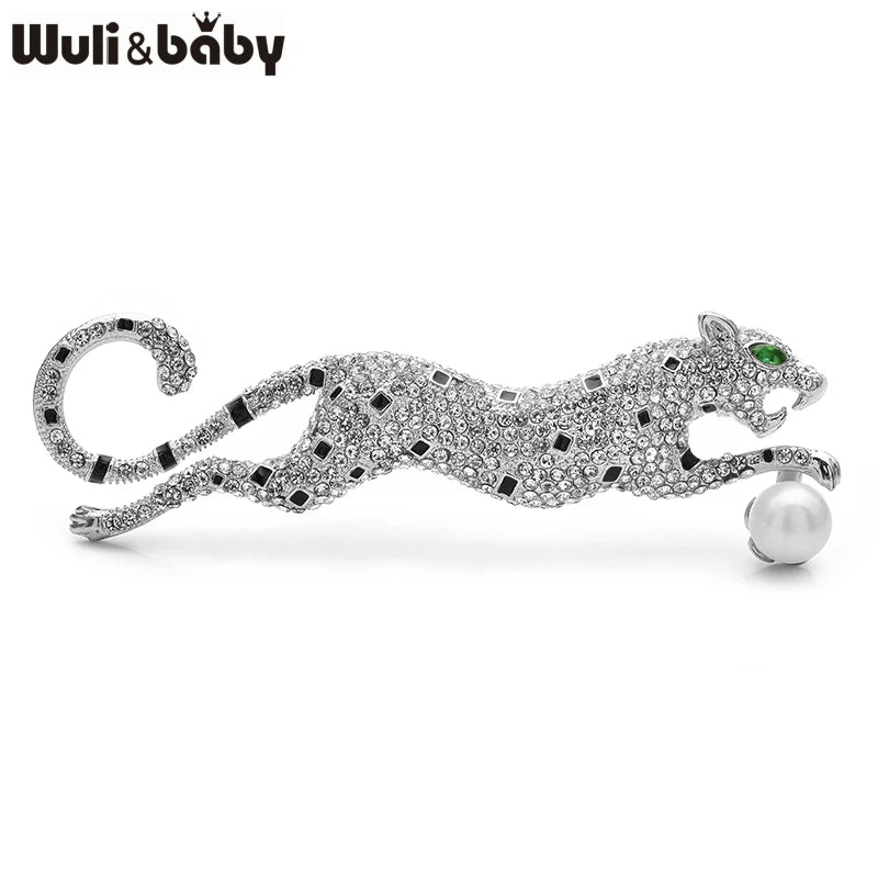 Wuli&baby Shining Leopard Brooches For Women Men 2-color Full Rhinestone Running Animal Party Office Brooch Pins Gifts