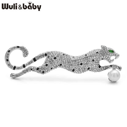 Wuli&baby Shining Leopard Brooches For Women Men 2-color Full Rhinestone Running Animal Party Office Brooch Pins Gifts