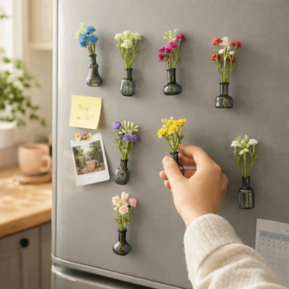 Flower Arrangement 3D Magnetic Vase Sticker Exquisite Decorative Magnetic Glass Vases With Flower Mini Vase Magnets Home