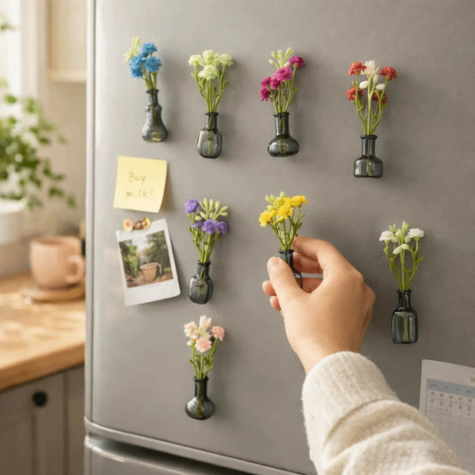 Flower Arrangement 3D Magnetic Vase Sticker Exquisite Decorative Magnetic Glass Vases With Flower Mini Vase Magnets Home