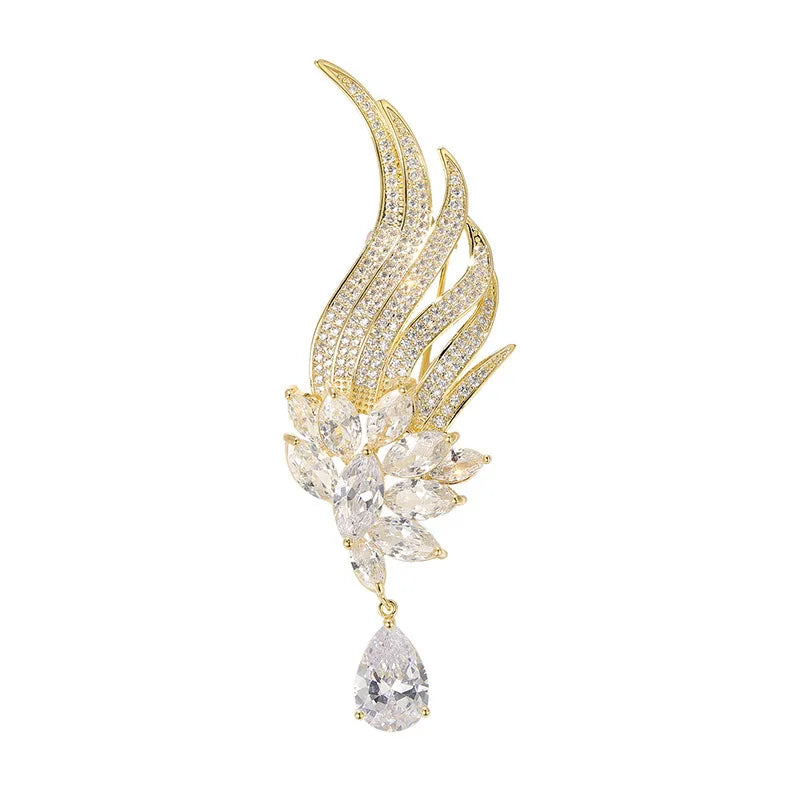 Women Girls Feather Rhinestone Brooches Jewelry Clothing Suit Pins Accessories