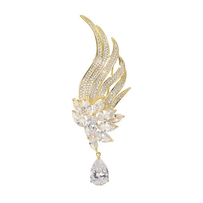 Women Girls Feather Rhinestone Brooches Jewelry Clothing Suit Pins Accessories