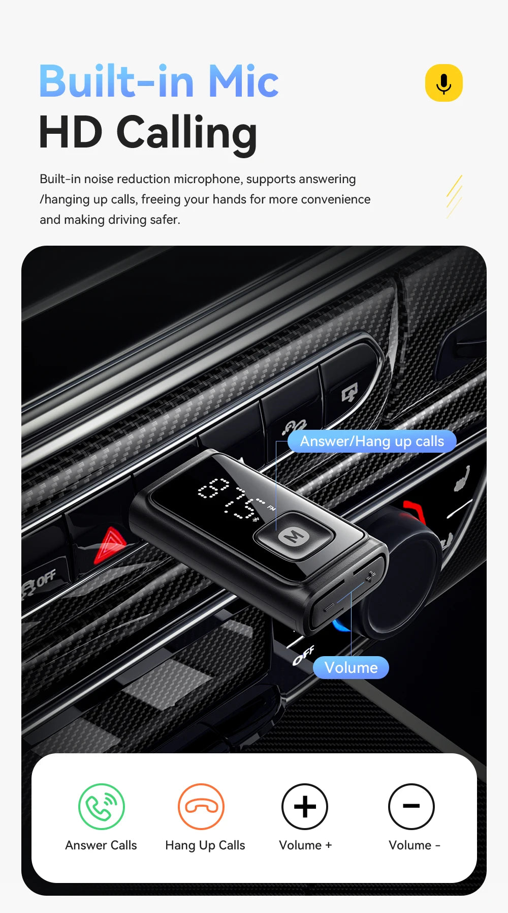 Essager Wireless Bluetooth 5.4 Car Adapter FM Transmitter Adapter Auto Connection Audio Receiver Auto Stereo Mic Car Adapter