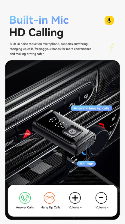 Essager Wireless Bluetooth 5.4 Car Adapter FM Transmitter Adapter Auto Connection Audio Receiver Auto Stereo Mic Car Adapter