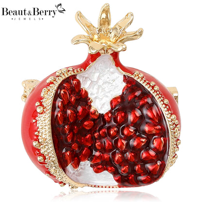 Beaut&Berry Classic Rhinestone Pomegranate Brooches for Women Fruit Pins Friends Party Gifts Banquet Jewellery Accessories