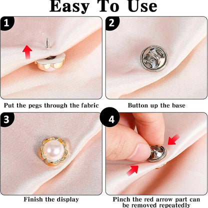 30PCS Pearl Brooch Buttons No Sew Removable Rhinestone Brooch Pins Replacement Safety Button For Clothing Shirt Dress Sweaters