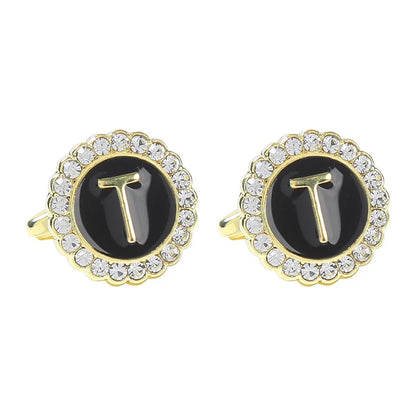 New Round Rhinestone Cufflinks for Men 26 English Letter Cuff Links Button French Business Accessories Gifts