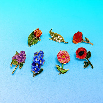 AniPins Cute Flower Pins 7-design Enamel Orchid Lilac Flower Metal Brooch Pin On Backpack Clothes Lapel Badge Friends Gifts