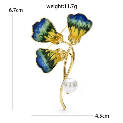 Wuli&baby Enamel Clover Flower Brooches For Women Unisex multiple colors Enamel Ginkgo Leaf Party Casual Brooch Pins Gifts G