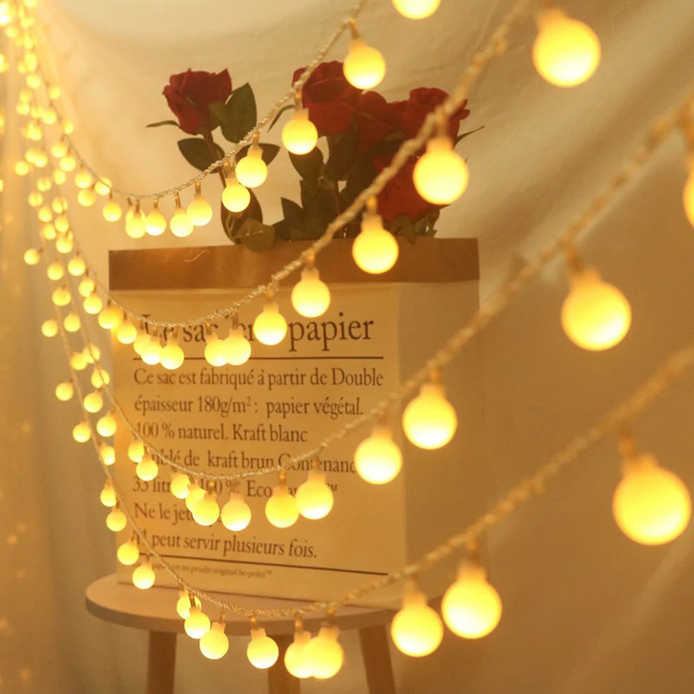 LED String Fairy Ball Lights USB/Battery Box Outdoor Ball Chain Lights Garland Lights Party Home Wedding Garden Christmas Decor