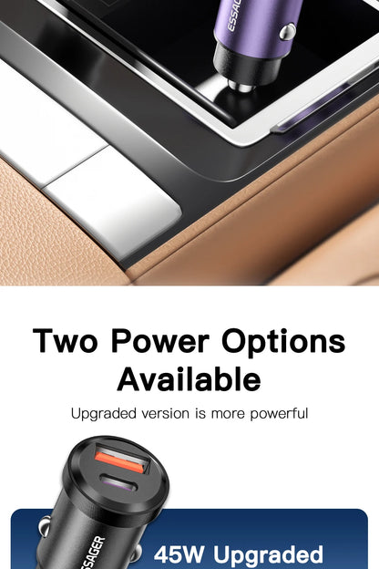 Essager USB C Car Charger 45W 5A Quick Charge 4.0 QC PD 3.0 SCP USB Type C Fast Charging For iPhone14 13 Huawei Samsung Xiaomi