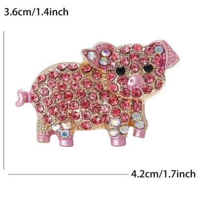 Adorable Flash Pink Zircon Pig Brooch Unique Animal Pin for Ladies Girls Wedding Party Daily Wear Accessories Gift