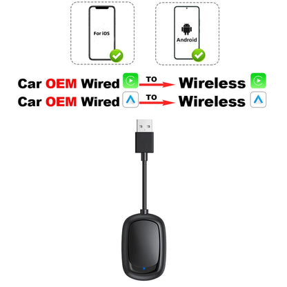 TIMEKNOW New 2 In1 CarPlay & Android Auto Mini Box Wireless CarPlay Adapter Wired to Wireless CarPlay For USB/Type C Dongle