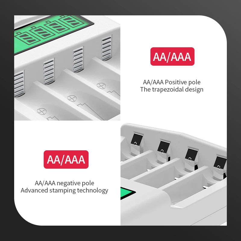 PUJIAMX AA/AAA Rechargeable Battery Charger LCD Display Portable Adapter USB Cable TypeC Batteries Interface Fast Charging Tool