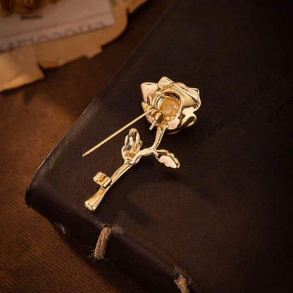 Luxury High-End Gold-Tone Rose Flower Brooch Pin For Women & Men - Elegant Suit Coat Badge Fashion Jewelry Lapel Accessory^